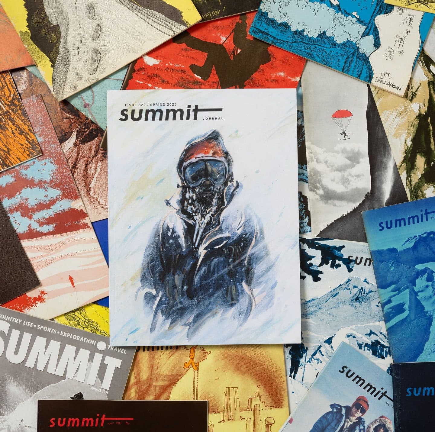 A "Summit Journal" magazine with a winter-clad person on its cover, surrounded by a collage of other "Summit" publications.